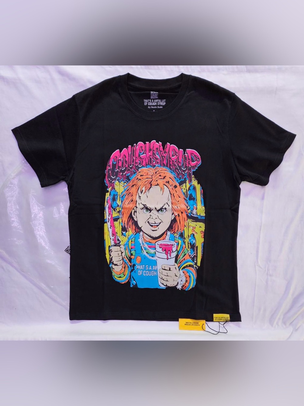 That’s A Awful Lot Of Cough Syrup Black Graphic Tee with Colorful Horror Charact